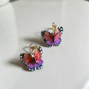 Butterfly Gradient Drop Earrings - Red Purple Gold Accent